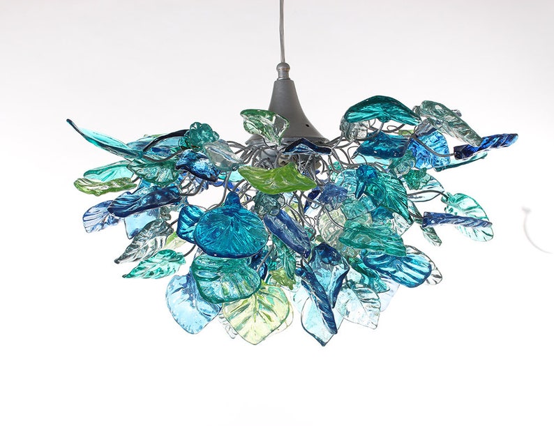 Unique Chandelier with Sea color flowers and leaves for Dining Room, hall or bedroom. image 7