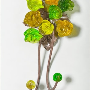 Wall Hooks Decorative leave with green resin flowers for key, towels