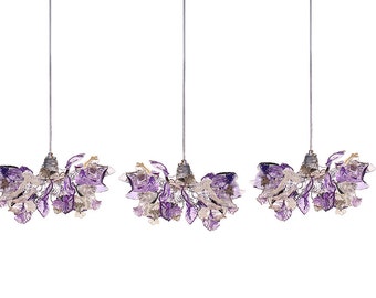Triple Pendant Lights ceiling lighting -Purple flowers and leaves for Kitchen Island, Dining Room