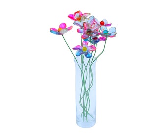 Resin Long-stem artificial Pink and turquois flowers bouquet, Plant lover gift, Plant decorations for pots and vases