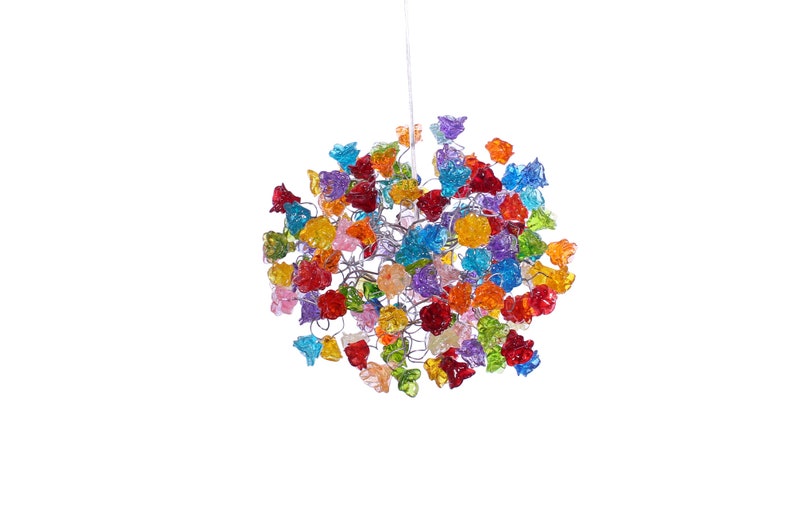 Ceiling Light Fixture with Rainbow color roses Pendent Light for hall, bathroom or bedroom. image 2