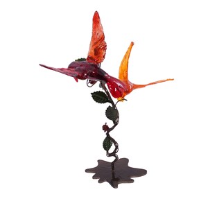 Handcrafted Metal Stand with Colorful Resin Birds image 2