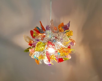Taklampa i harts med blommor och blad, färgglad pendellampa, sovrumslampa, elegant blommig lampa, ny hempresent