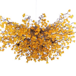 Hanging ceiling light with yellow flowers for dining room.