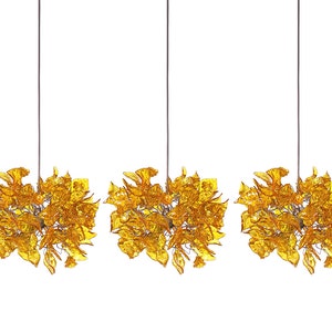 Lighting - Triple Pendant light with yellow flowers and leaves for Kitchen Island, Dining Room.