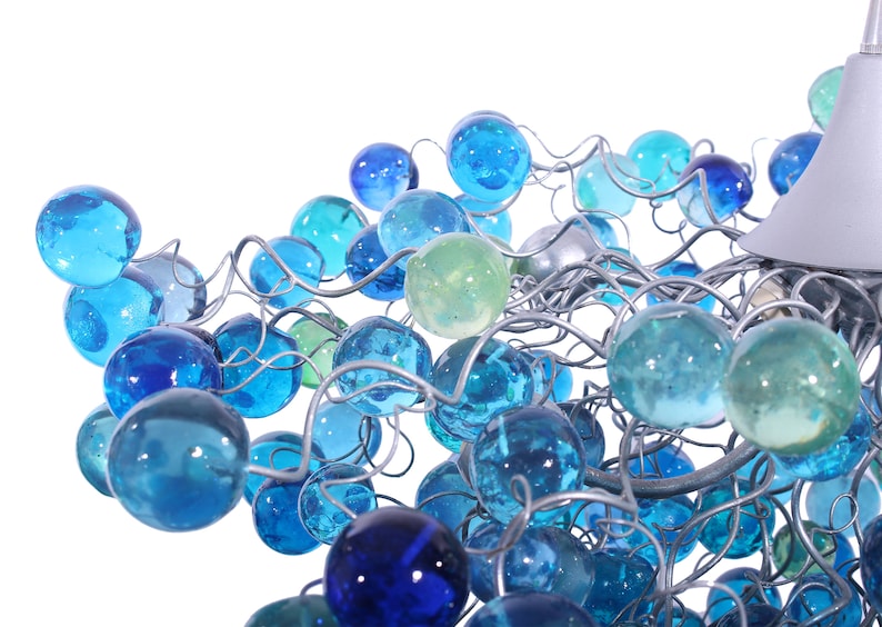 Lighting Chandelier with sea colored bubbles, hanging lamp with different size of bubbles for children room or dining room. image 3