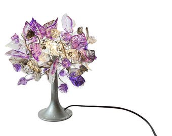Unique Hand made Purple Table Lamp with flowers and leaves