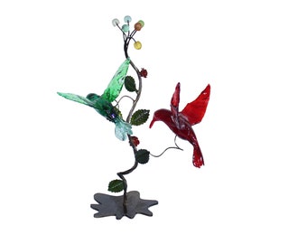 Handcrafted Metal Stand with Colorful Resin Birds