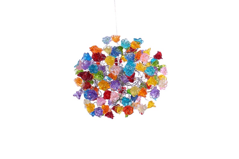 Ceiling Light Fixture with Rainbow color roses Pendent Light for hall, bathroom or bedroom. image 3