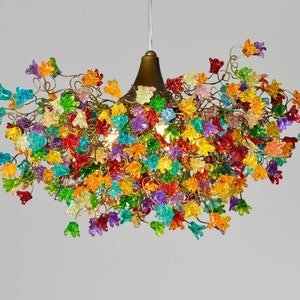 Medium Ceiling Light, hanging chandelier with rainbow jumping flowers for Dining Room, living room or bedroom.