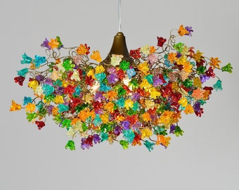 Medium Ceiling Light, hanging chandelier with rainbow jumping flowers for Dining Room, living room or bedroom.