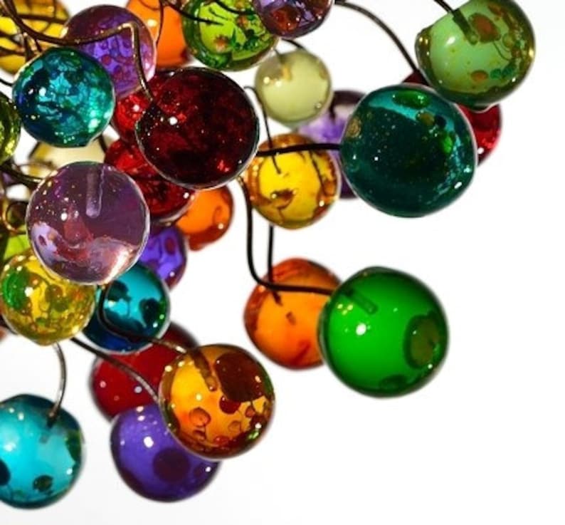 Multicolored bubbles light fixture, hanging lighting with different size of bubbles for children room or dining room. unique lighting image 4