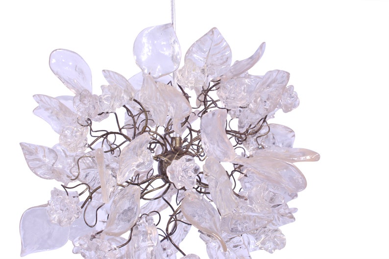 Pendant light with Crystal clear flowers and leaves for hall, bathroom or as a bedside lamp a unique lighting. image 6