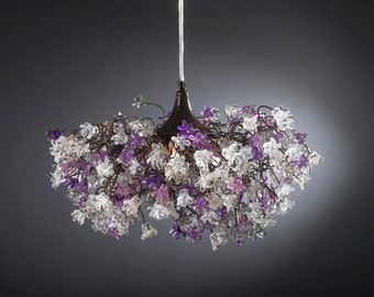 Ceiling Light Fixture, Hanging lamp with Purple, Gray and clear flowers for dining room, living room or bedroom.special lamp