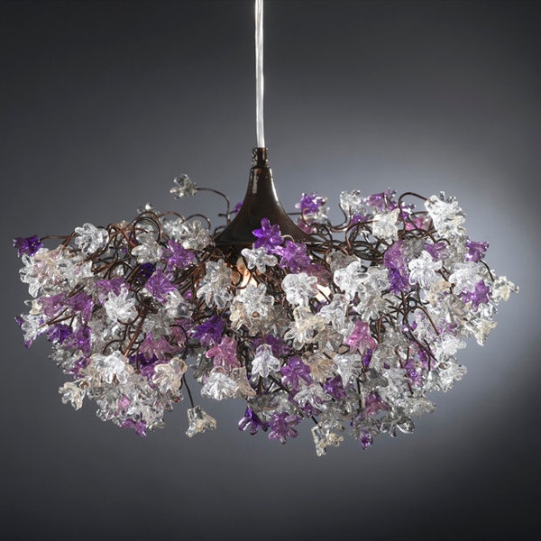 Ceiling Light Fixture, Hanging lamp with Purple, Gray and clear flowers for dining room, living room or bedroom.special lamp