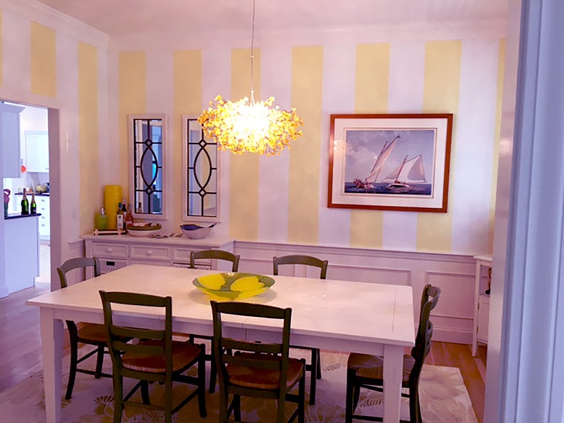 Yellow Lighting, chandelier with flowers, hanging lamp, flowers lights for Dining Room, statement lighting image 2