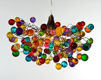 Multicolored bubbles light fixture, hanging lighting with different size of bubbles for children room or dining room. unique lighting