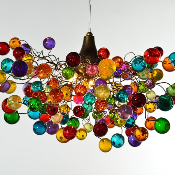 Multicolored bubbles light fixture, hanging lighting with different size of bubbles for children room or dining room. unique lighting