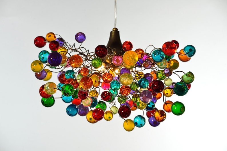 Multicolored bubbles light fixture, hanging lighting with different size of bubbles for children room or dining room. unique lighting image 1