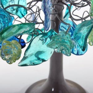 Blue Table lamp, decorative table lamp with sea color leaves and flowers for bedside table. image 5