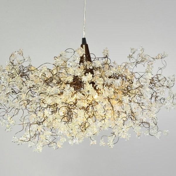 Ceiling Light Fixture Chandelier, Lighting with clear flowers for Living Room, Dining Room table or bedroom- elegant lighting.