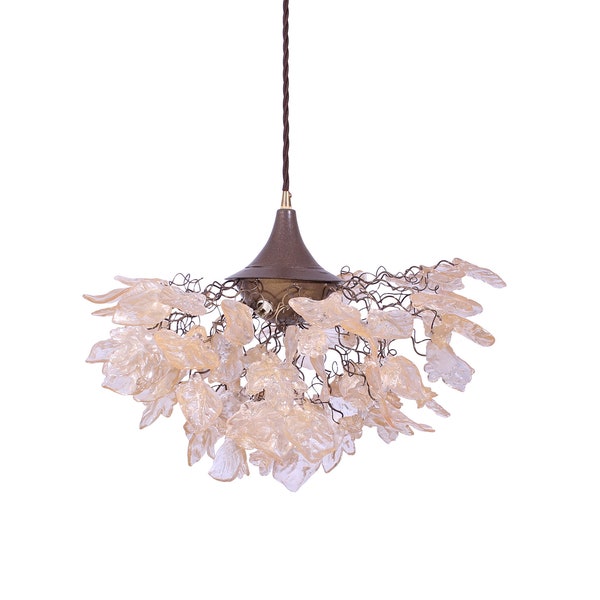 Unique Chandelier with clear and gold color flowers and leaves, for Dining Room, hall or bedroom.