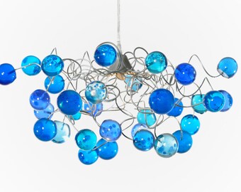 Ceiling Light with Blue bubbles for girls or boy bedroom, handmade light fixture