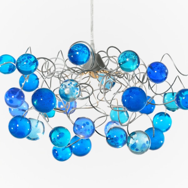 Ceiling Light with Blue bubbles for girls or boy bedroom, handmade light fixture