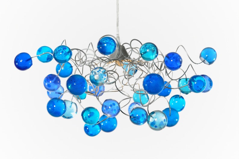 Ceiling Light with Blue bubbles for girls or boy bedroom, handmade light fixture image 1