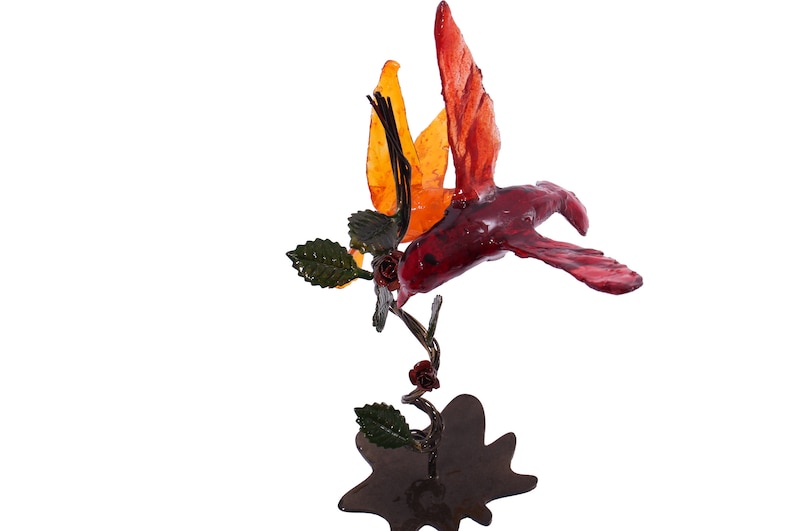 Handcrafted Metal Stand with Colorful Resin Birds image 8