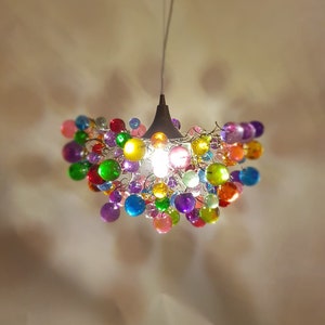 Multicolored bubbles light fixture, hanging lighting with different size of bubbles for children room or dining room. unique lighting image 8