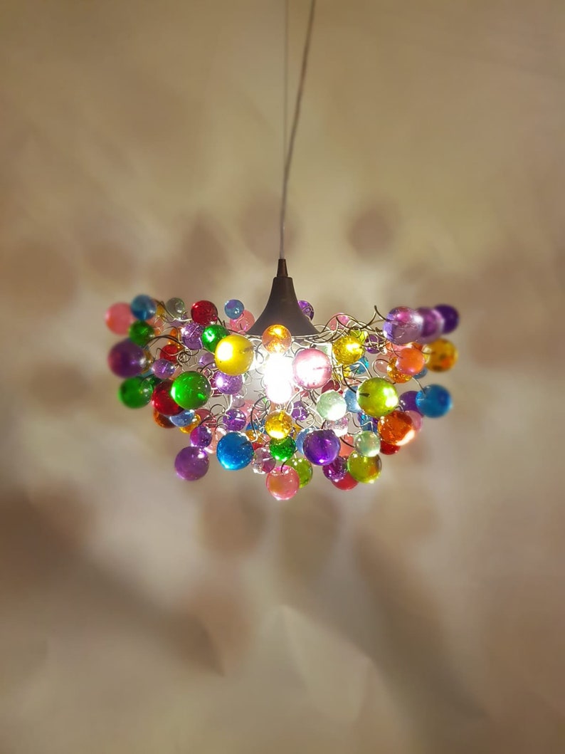 Multicolored bubbles light fixture, hanging lighting with different size of bubbles for children room or dining room. unique lighting image 8