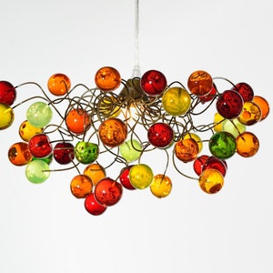 Pendant lighting with autumn color bubbles, unique ceiling light for children room or bedroom.