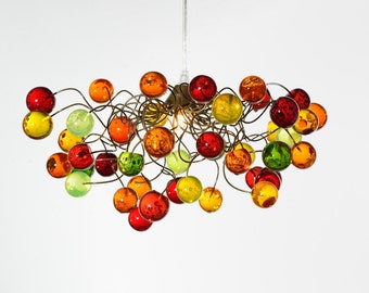 Pendant lighting with autumn color bubbles, unique ceiling light for children room or bedroom.