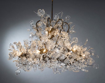 Chandeliers Royal Lighting with Transparent clear leaves and flowers, elegant and unique Ceiling light for living room or store