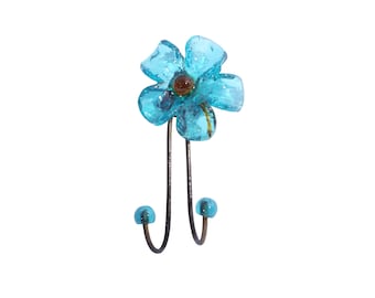 Wall Hook with turquoise resin flower, decorative wall hanger.