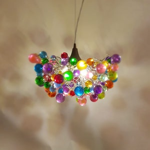 Multicolored bubbles light fixture, hanging lighting with different size of bubbles for children room or dining room. unique lighting image 9