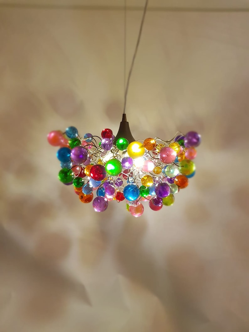 Multicolored bubbles light fixture, hanging lighting with different size of bubbles for children room or dining room. unique lighting image 9