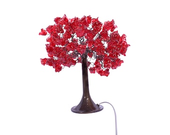 Red Table lamp, bedside lamps with Red roses flowers, Romantic table lamp with metal wires and red flowers for bedroom, Valentine gift
