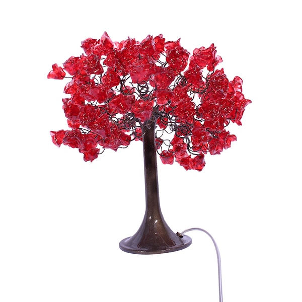 Red Table lamp, bedside lamps with Red roses flowers, Romantic table lamp with metal wires and red flowers for bedroom, Valentine gift