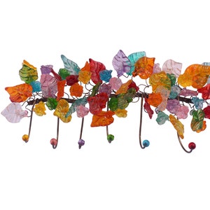 Decorative Wall Hook with colorful resin flowers and leaves, decorative wall hanger.