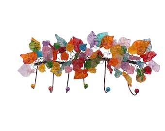Decorative Bronze Wall Hook: Handmade Colorful Resin Flowers Coat Hanger