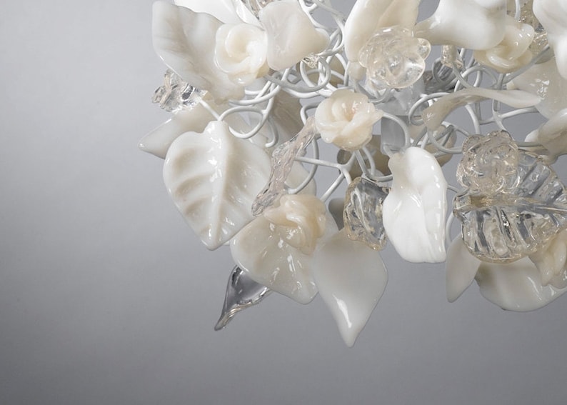 kitchen pendant lighting with clear and white flowers and leaves. image 3