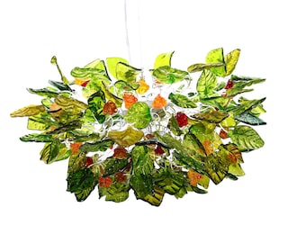 Iluminación única con flores y hojas de color verde para comedor, sala de estar o dormitorio. Iluminación moderna para el hogar.