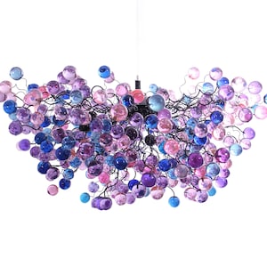 Large Contemporary blue, purple and pink  Bubbles Hanging Lamp