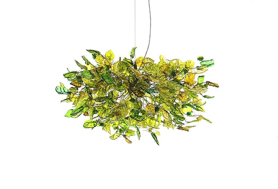 Large Hanging oval chandeliers with blue and green flowers and leaves for Dining Room, or living room Large Hanging oval chandeliers with blue and green flowers and leaves for Dining Room, or living room