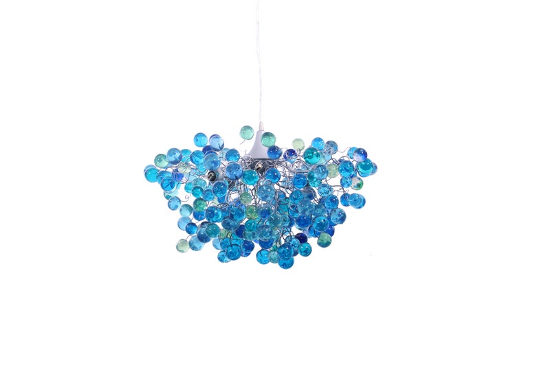 Lighting Chandelier with sea colored bubbles, hanging lamp with different size of bubbles for children room or dining room. image 7