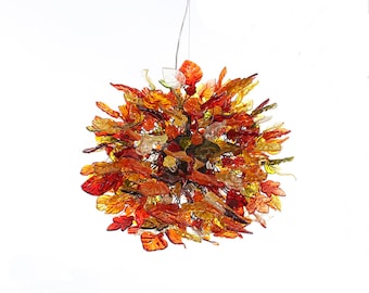 Hanging chandeliers with warm color leaves and flowers, lamp for Dining Room or living room