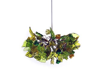 Ceiling Light fixture with green flowers and leaves -  pendant light for rooms, bedroom, bathroom