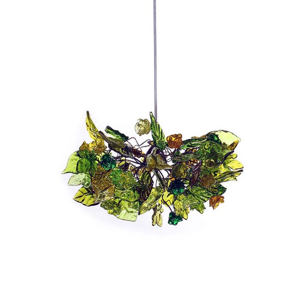 Taklampa med gröna blommor och blad - pendellampa för rum, sovrum, badrum